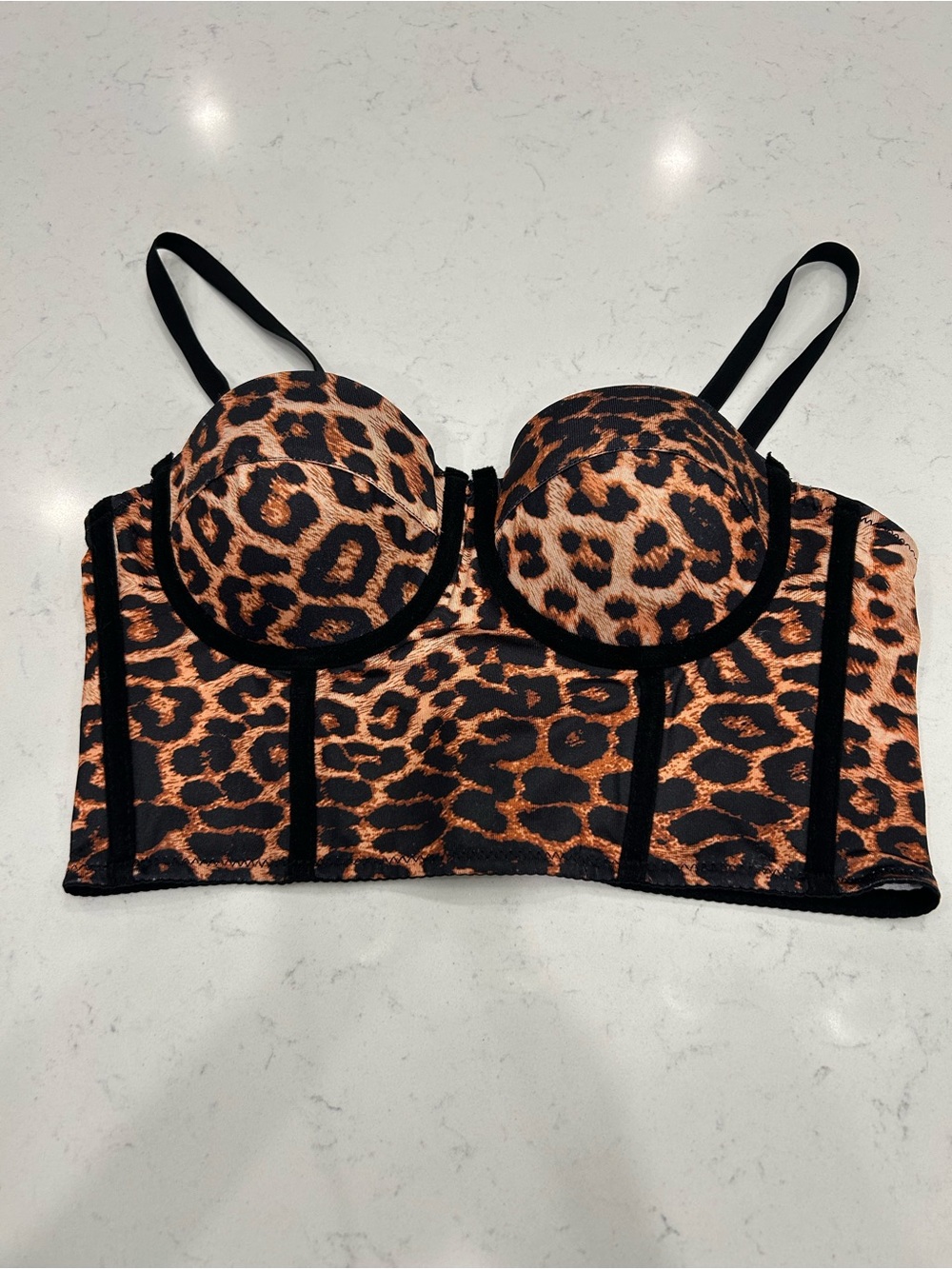 Papaya Leopard Print Longline Bustier Bra in Black & Brown